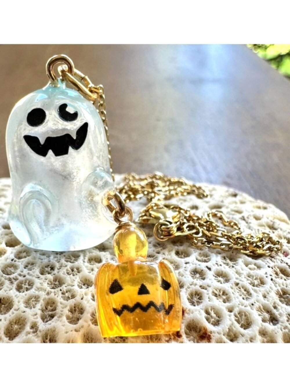 Ghost Jack O Lantern Necklace New Halloween Trick Treat Spook Fright 16 in Chain